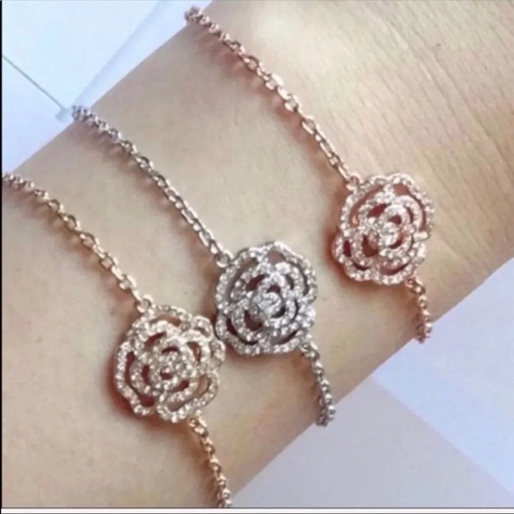 $68 New Kate Spade Silver Cubic Zircon Rose Adjustable Bracelet